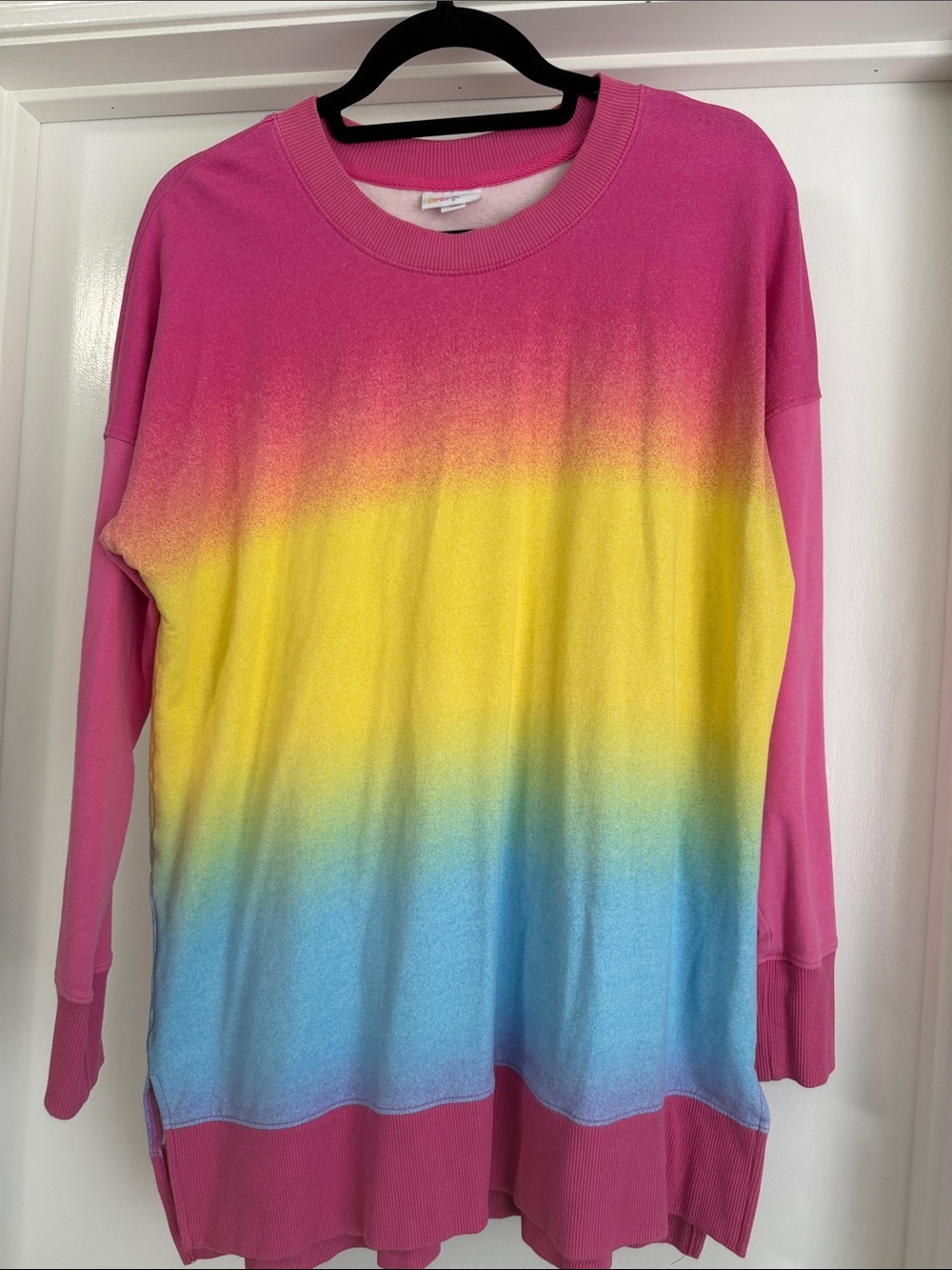 LuLaRoe Ombré Hannah Rainbow Crewneck Long Sleeve Sweatshirt Pink, Yellow, Blue